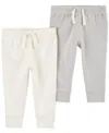Shop Carter's Baby Boys And Baby Girls Pull On Cotton Pants, Pack Of 2 In Grey Multi