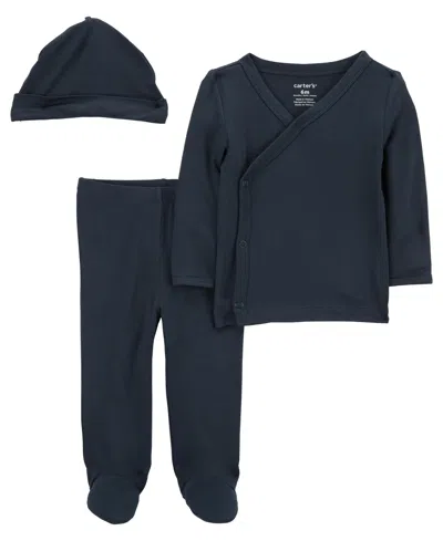 Carter's Baby Boys And Baby Girls Purely Soft 3-piece Side Snap Outfit In Blue