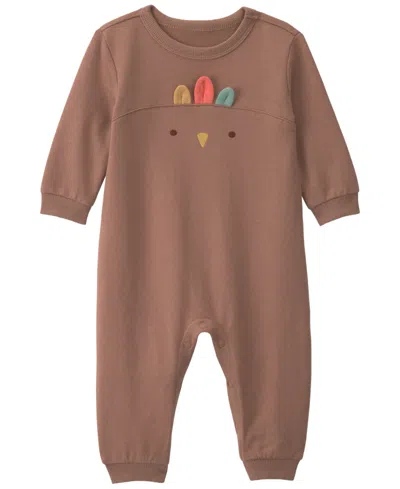 Carter's Baby Boys' And Baby Girls' Turkey Thanksgiving French Terry Long-sleeve Jumpsuit In Brown