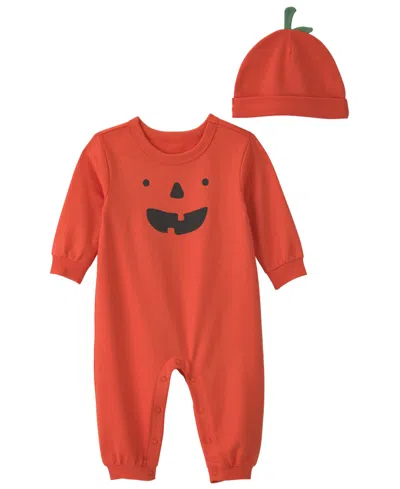 Carter's Baby Boys' And Girls' Pumpkin Long-sleeve Jumpsuit And Hat, 2-piece Set In Red