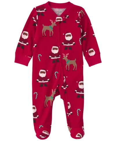 Carter's Baby Boys' And Girls' Santa Footed 2-way Zipper Sleep & Play In Red