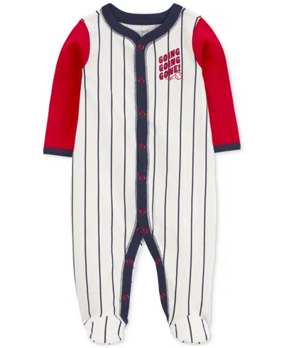 Carter's Baby Boys Baseball Snap-up Cotton Sleep & Play Footed Coverall In Ivory,red,navy