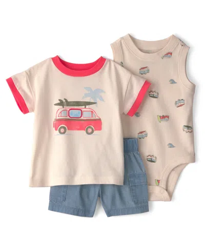 Carter's Baby Boys' Beach Surf Top, Bodysuit And Shorts, 3-piece Set In Neutral