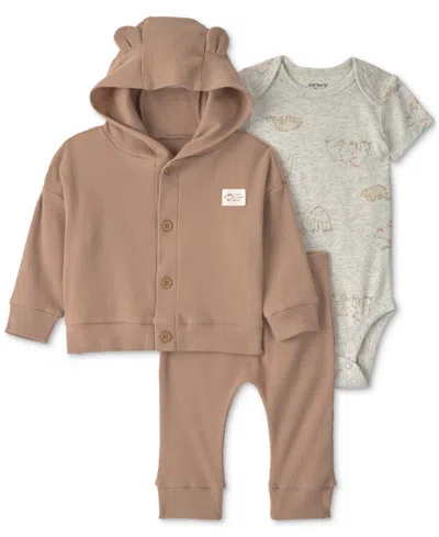 Carter's Baby Boys' Bear Bodysuit, Cardigan And Pants, 3-piece Set In Brown