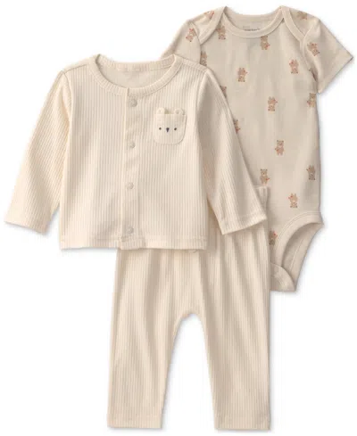 Carter's Baby Boys' Bear Layering Bodysuit, Cardigan And Pants, 3-piece Set In Brown