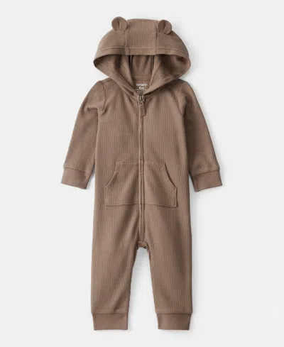 Carter's Baby Boys Bear Long-sleeve Thermal Jumpsuit In Brown