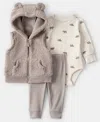 Carter's Baby Boys Bear Print Jacket, Bodysuit And Pants, 3-piece Set In Neutral