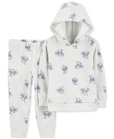 Carter's Baby Boys Bicycle-print Fleece Hoodie & Pull-on Pants, 2 Piece Set In Heather