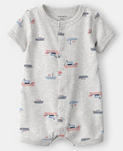 Carter's Baby Boys' Boat Print Short-sleeve Romper In Gray