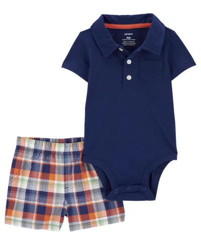 Carter's Baby Boys Bodysuit And Shorts, 2 Piece Set In Blue