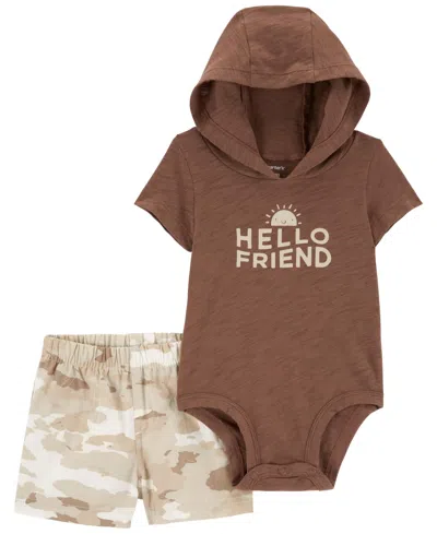 Carter's Baby Boys Bodysuit And Shorts, 2 Piece Set In Brown