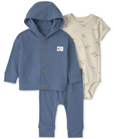 Carter's Baby Boys' Bodysuit, Cardigan And Pants, 3-piece Set In Blue