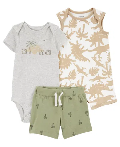 Carter's Baby Boys Bodysuit, Shorts, And Romper, 3 Piece Set In Green