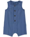 Carter's Baby Boys Button-down Cotton Romper In Med Blue