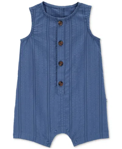 Carter's Baby Boys Button-down Cotton Romper In Med Blue