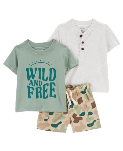 Carter's Baby Boys Camo Little Shorts And T-shirts, 3 Piece Set In Green