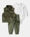 Carter's Baby Boys Camo-print Vest, Bodysuit & Pants, 3 Piece Set In Green