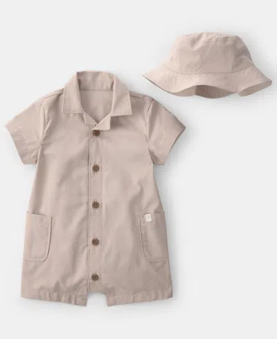 Carter's Baby Boys' Canvas Short-sleeve Romper And Bucket Hat, 2-piece Set In Neutral