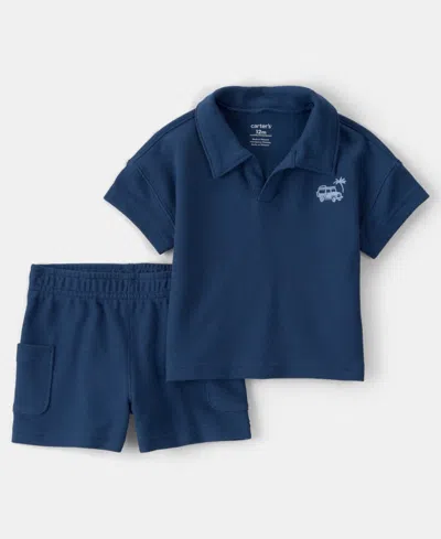 Carter's Baby Boys' Car Top And Shorts, 2-piece Set In Blue