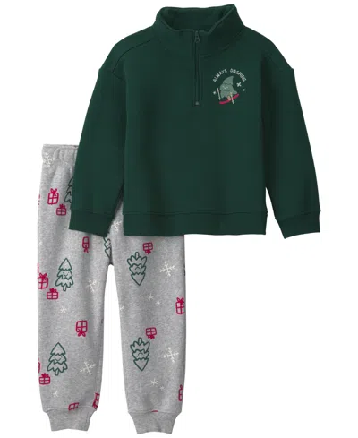 Carter's Baby Boys' Christmas Fleece Top And Pants, 2-piece Set In Gray