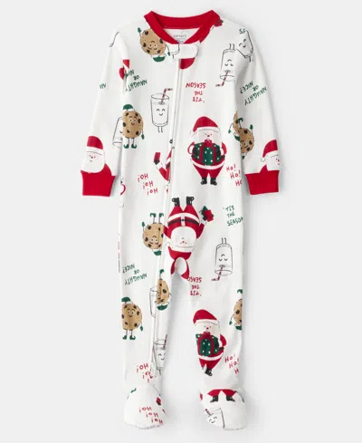 Carter's Baby Boys Christmas Santa Print Long-sleeve Snug Fit 1-piece Pajamas In White