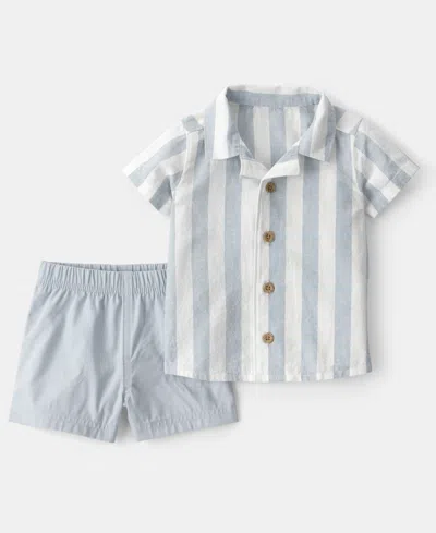 Carter's Baby Boys' Collared Shirt And Shorts, 2-piece Set In Blue