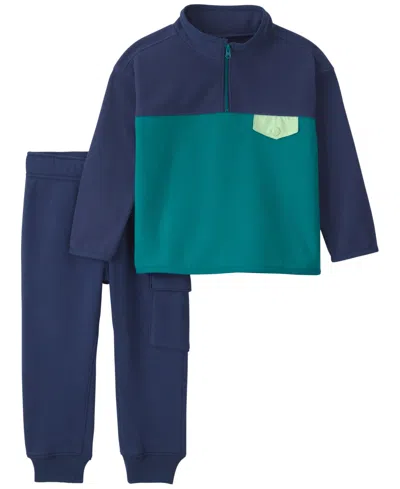 Carter's Baby Boys' Color-block Quarter-zip Mock Neck Pullover And Jogger Pants, 2-piece Set In Blue