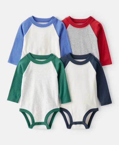 Carter's Baby Boys Colorblocked Raglan-sleeve Bodysuits, 4 Pack In Multi