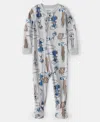 Carter's Baby Boys Construction-print 100% Cotton Long-sleeve Snug-fit 1-piece Footed Pajamas In Multi