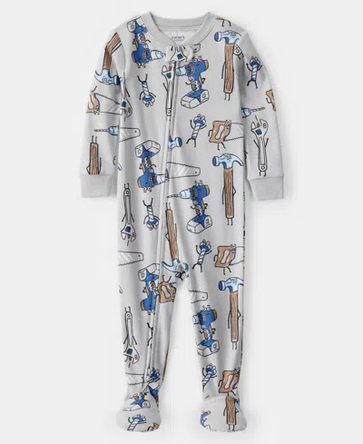 Carter's Baby Boys Construction-print 100% Cotton Long-sleeve Snug-fit 1-piece Footed Pajamas In Multi