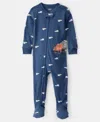 Carter's Baby Boys Construction-print Cotton Long-sleeve 2-way-zip 1-piece Footed Pajamas In Blue
