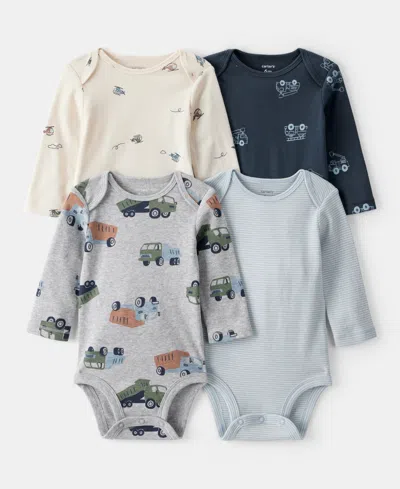Carter's Baby Boys Construction-print Long-sleeve Bodysuits, 4 Pack In Multi