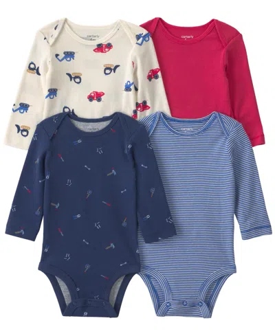 Carter's Baby Boys' Construction Round Neck Bodysuits, 4-pack In Multi