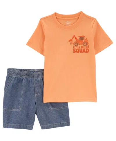 Carter's Baby Boys Construction T-shirt And Denim Shorts, 2 Piece Set In Orange