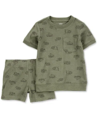 Carter's Babies' Toddler Boys Construction Shirt & Shorts, 2-piece Set In Olive