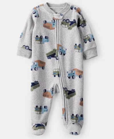 Carter's Baby Boys Construction Truck Zip-up Sleep And Play Coverall In Multi