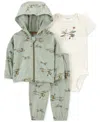 Shop Carter's Baby Boys Cotton Airplane Little Hooded Jacket, Bodysuit & Pants, 3 Piece Set In Green