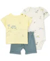 Carter's Baby Boys Cotton Beach T-shirt, Printed Bodysuit & Shorts, 3 Piece Set In Yellow