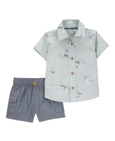 Carter's Baby Boys Cotton Button-down Shirt & Shorts, 2 Piece Set In Multi