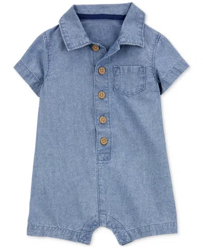 Carter's Baby Boys Cotton Chambray Polo Romper In Blue