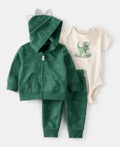 Carter's Baby Boys Cotton Dinosaur Little Jacket, Bodysuit & Pants, 3 Piece Set In Green