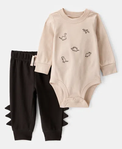 Carter's Baby Boys Cotton Dinosaur Long-sleeve Bodysuit & Pants, 2 Piece Set In Neutral
