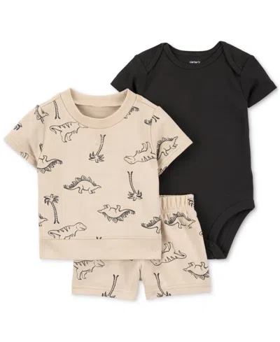 Carter's Baby Boys Cotton Dinosaur T-shirt, Shorts & Bodysuit, 3 Piece Set In Neutral