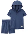Carter's Baby Boys Cotton Hooded Henley & Shorts, 2 Piece Set In Navy
