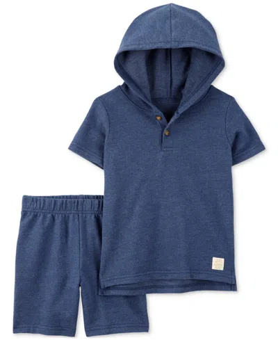 Carter's Baby Boys Cotton Hooded Henley & Shorts, 2 Piece Set In Navy