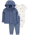 Carter's Baby Boys Cotton Little Character Set Hooded Cardigan, Barn-print Bodysuit & Striped Pants, 3 Piece 