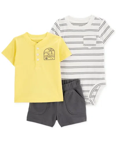 Carter's Baby Boys Cotton Little Shorts, T-shirt & Bodysuit, 3 Piece Set In Yellow