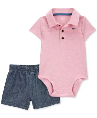 Carter's Baby Boys Cotton Polo Bodysuit & Shorts, 2 Piece Set In Pink