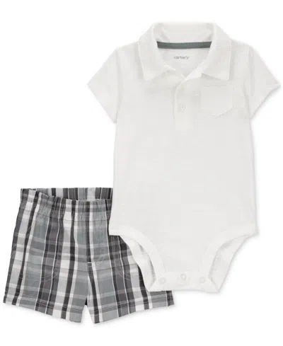 Carter's Baby Boys Cotton Polo Bodysuit & Shorts, 2 Piece Set In White