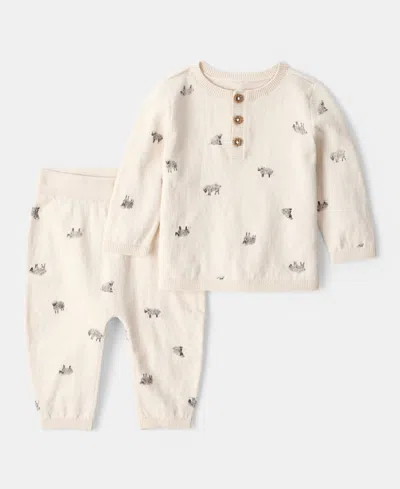 Carter's Baby Boys Cotton Sheep-print Long-sleeve Sweater & Jogger Pants, 2 Piece Set In Neutral